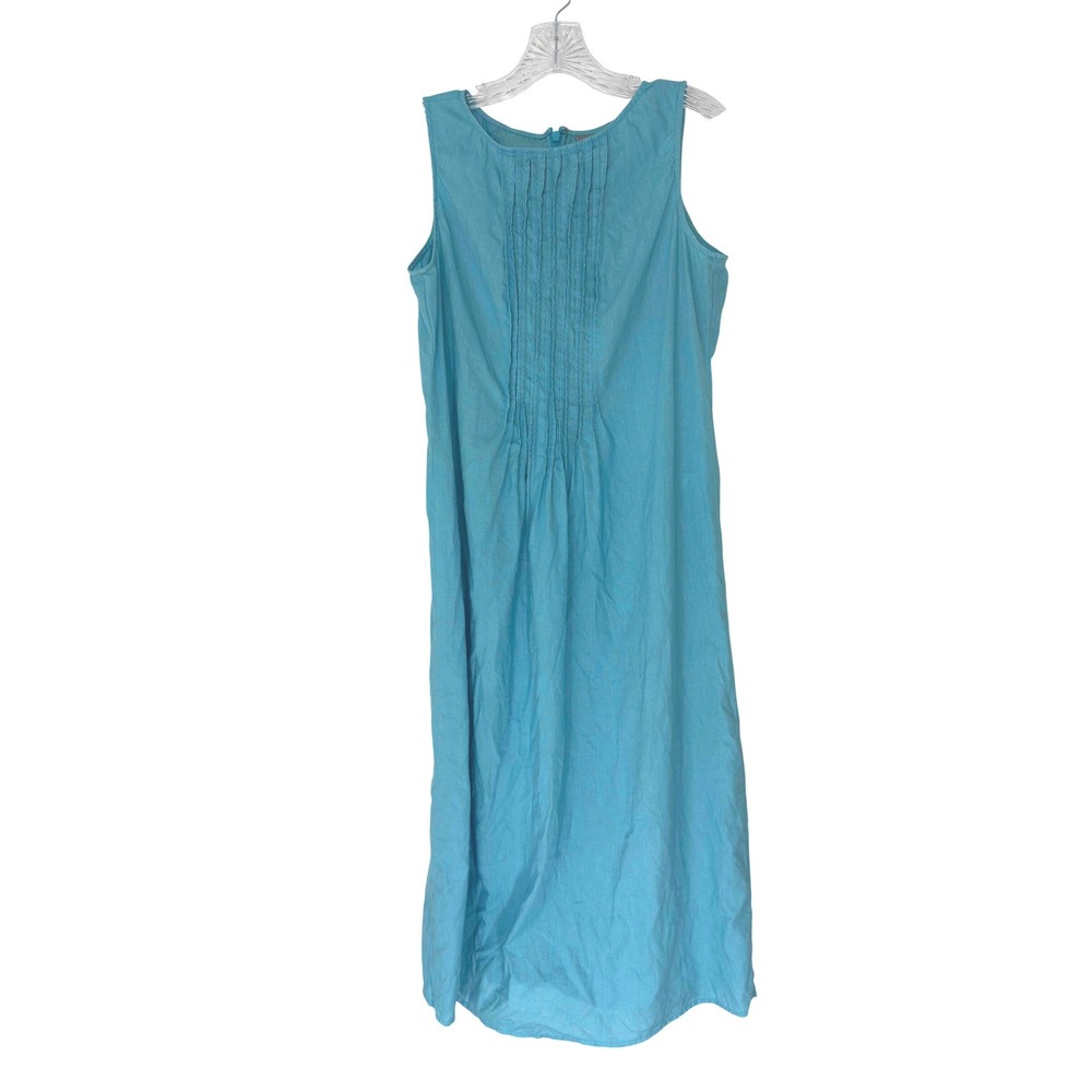 J. Jill Dress Blue Basic Maxi Sleeveless Linen Pleated Lagenlook Relaxed Small